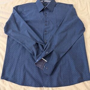 ROSSO MILANO ITALY XL Classic Navy Dot-Pattern Long-Sleeve Dress Shirt